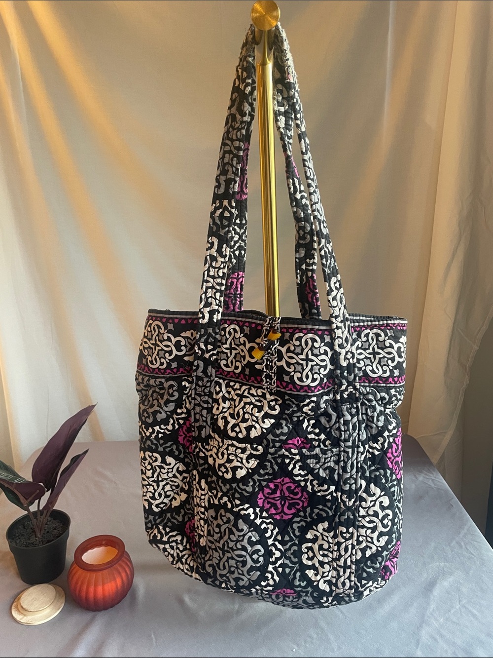 Vera Bradley Black, White and Pink Quilted Tote